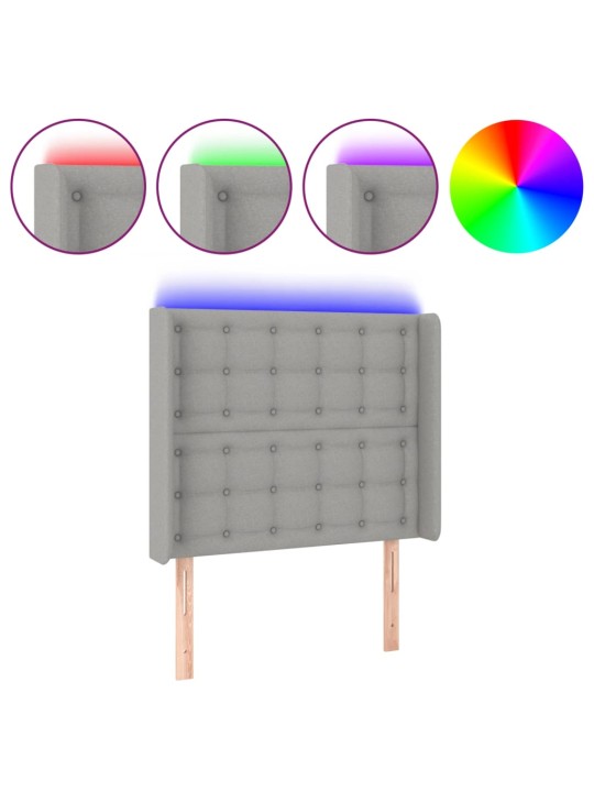 Gultas galvgalis ar led, 93x16x118/128 cm, gaiši pelēks audums