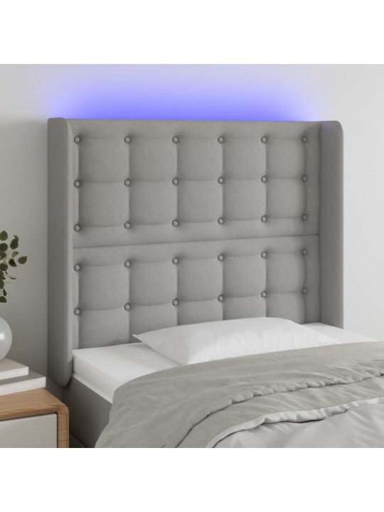 Gultas galvgalis ar led, 93x16x118/128 cm, gaiši pelēks audums