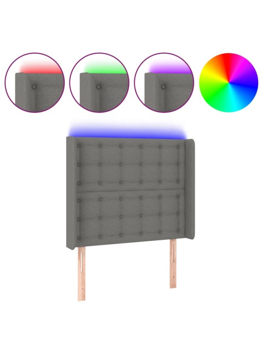 Gultas galvgalis ar led, 93x16x118/128 cm, tumši pelēks audums