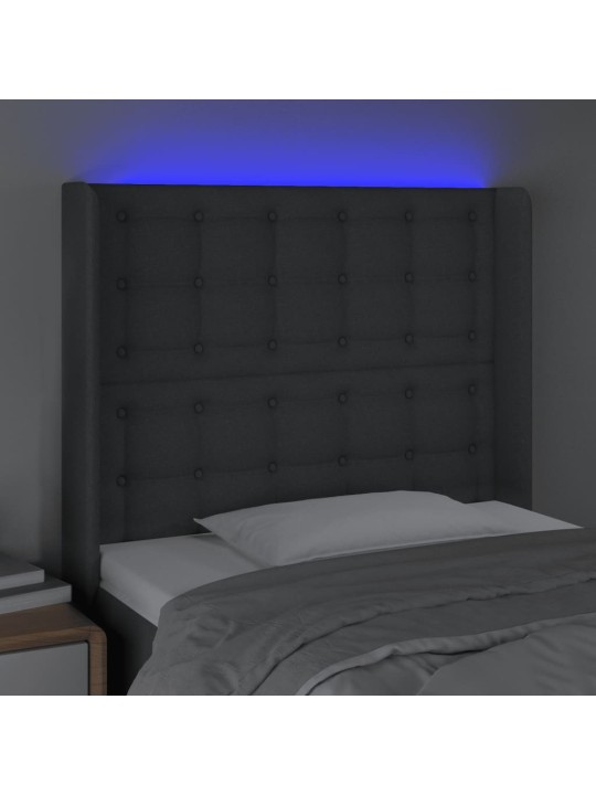 Gultas galvgalis ar led, 93x16x118/128 cm, tumši pelēks audums
