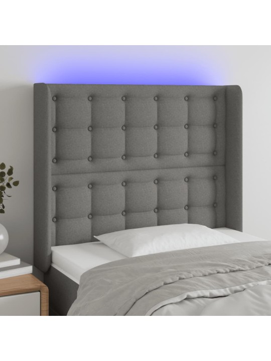 Gultas galvgalis ar led, 93x16x118/128 cm, tumši pelēks audums