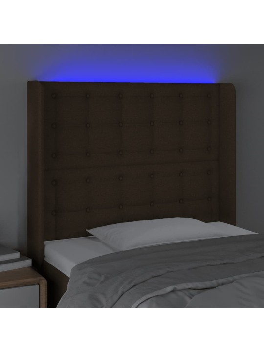 Gultas galvgalis ar led, 93x16x118/128 cm, tumši brūns audums