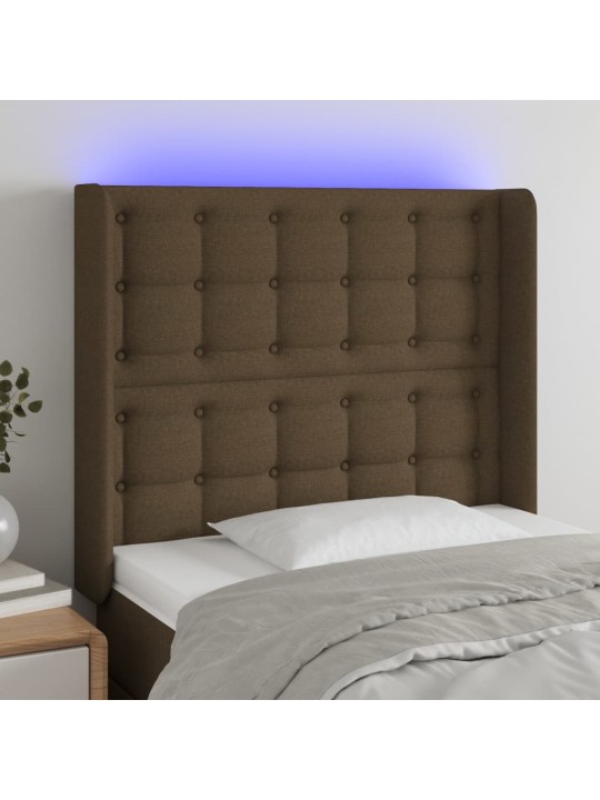 Gultas galvgalis ar led, 93x16x118/128 cm, tumši brūns audums