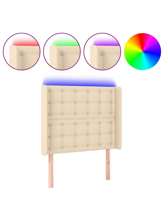 Gultas galvgalis ar led, 93x16x118/128 cm, krēmkrāsas audums
