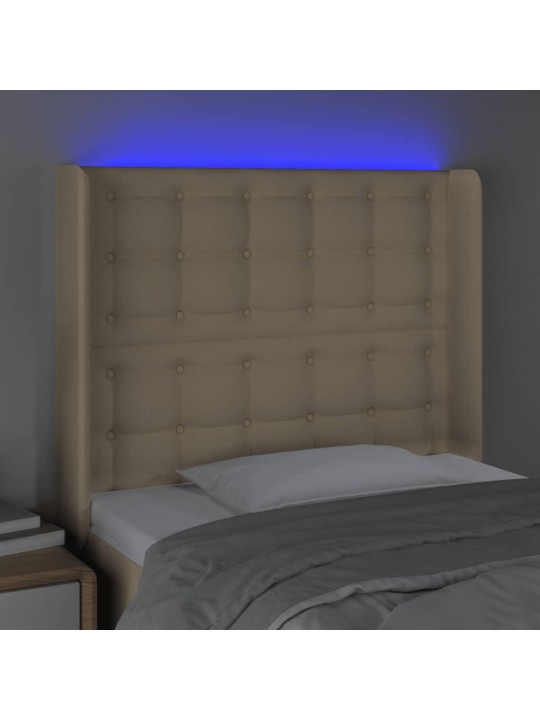 Gultas galvgalis ar led, 93x16x118/128 cm, krēmkrāsas audums