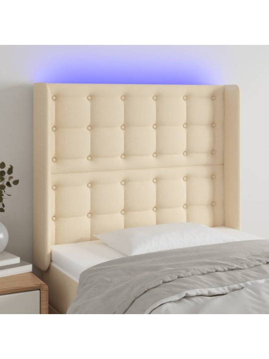 Gultas galvgalis ar led, 93x16x118/128 cm, krēmkrāsas audums