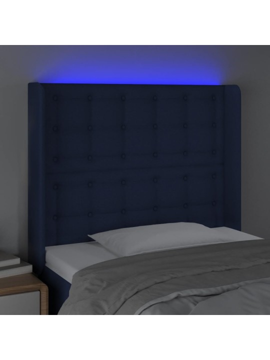 Gultas galvgalis ar led, 93x16x118/128 cm, zils audums