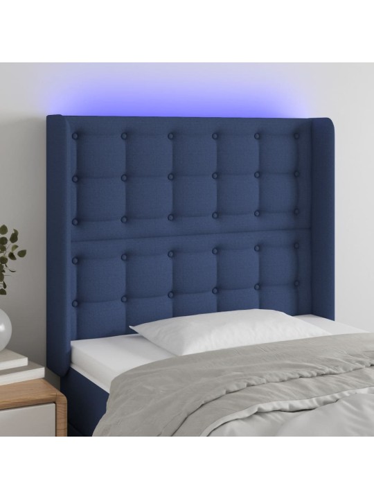 Gultas galvgalis ar led, 93x16x118/128 cm, zils audums