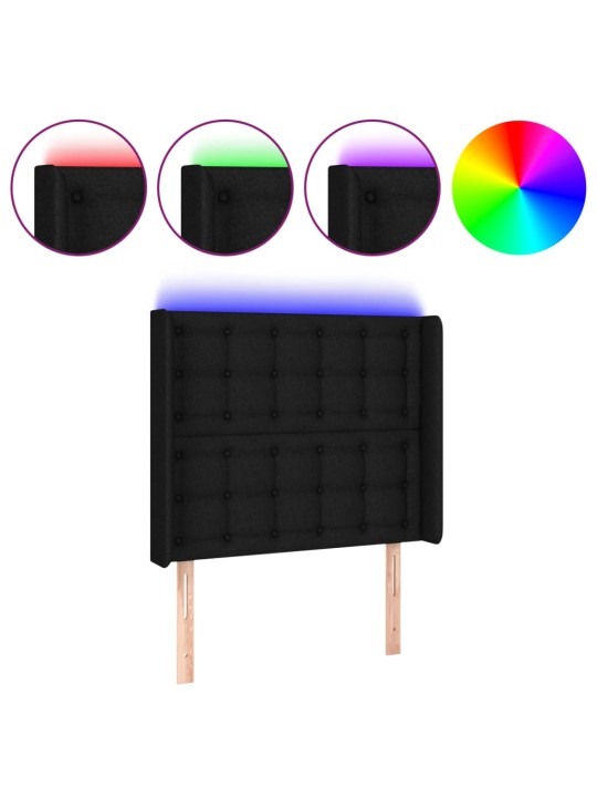 Gultas galvgalis ar LED, 103x16x118/128 cm, melns audums
