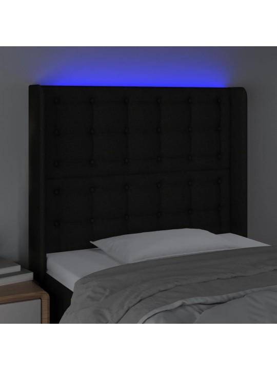 Gultas galvgalis ar LED, 103x16x118/128 cm, melns audums