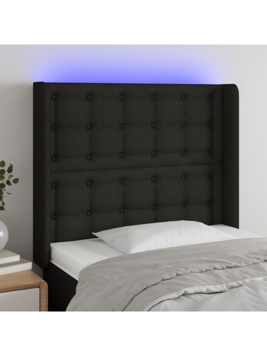 Gultas galvgalis ar LED, 103x16x118/128 cm, melns audums