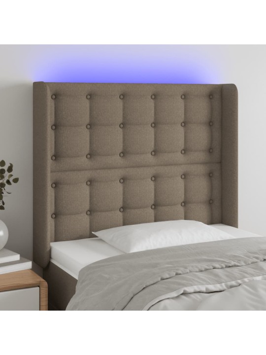 Gultas galvgalis ar LED, 103x16x118/128 cm, pelēkbrūns audums