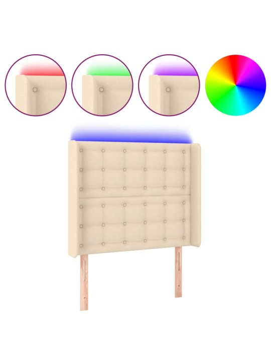 Gultas galvgalis ar led, 103x16x118/128 cm, krēmkrāsas audums