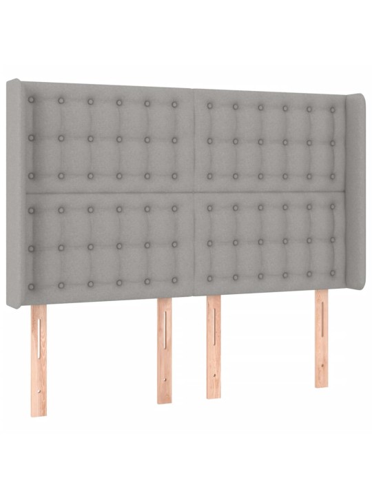 Gultas galvgalis ar LED, 147x16x118/128 cm, gaiši pelēks audums