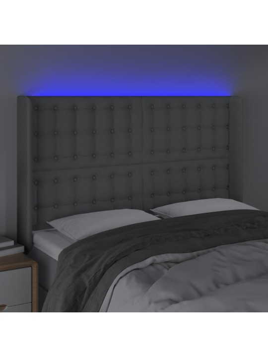 Gultas galvgalis ar LED, 147x16x118/128 cm, gaiši pelēks audums