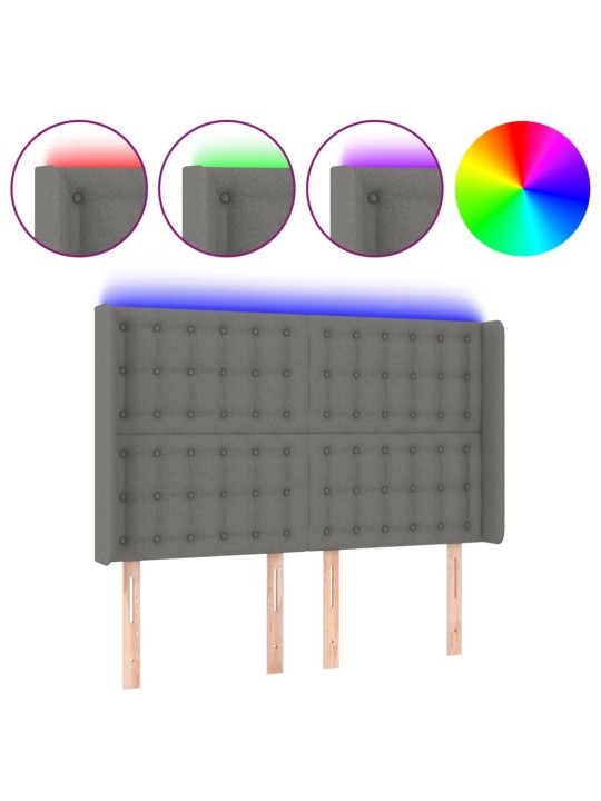 Gultas galvgalis ar LED, 147x16x118/128 cm, tumši pelēks audums