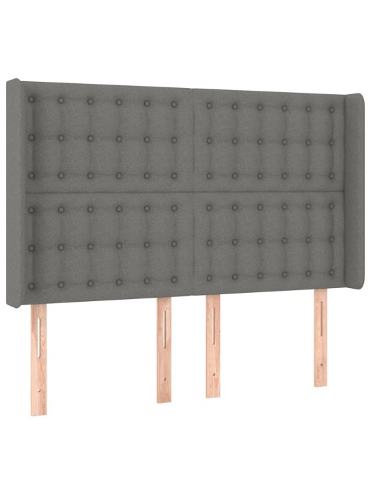 Gultas galvgalis ar LED, 147x16x118/128 cm, tumši pelēks audums