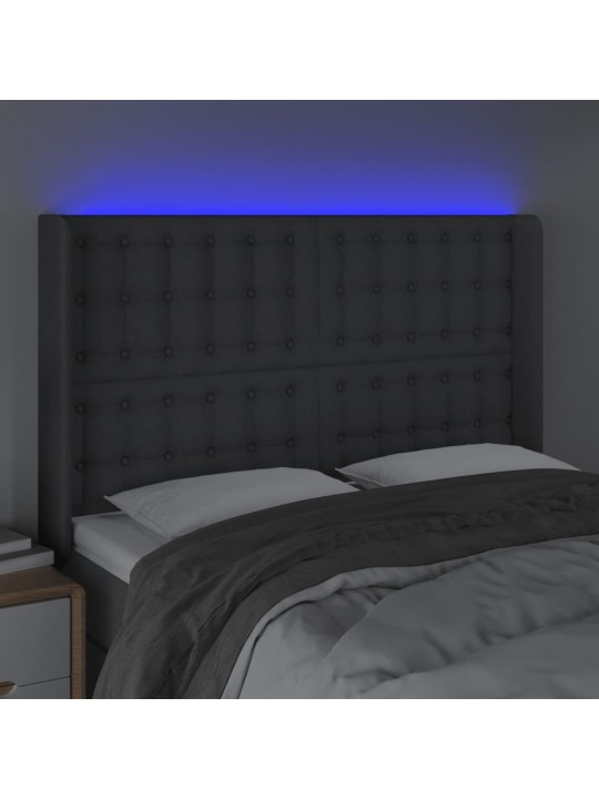 Gultas galvgalis ar LED, 147x16x118/128 cm, tumši pelēks audums