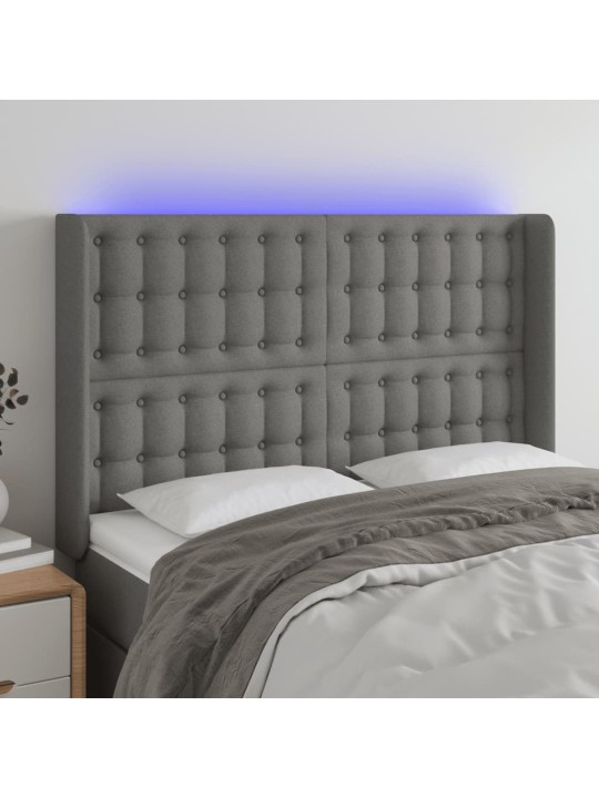Gultas galvgalis ar LED, 147x16x118/128 cm, tumši pelēks audums