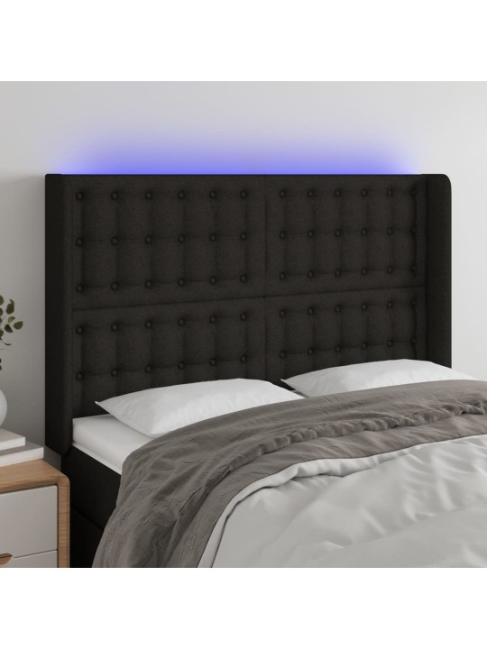 Gultas galvgalis ar LED, 147x16x118/128 cm, melns audums