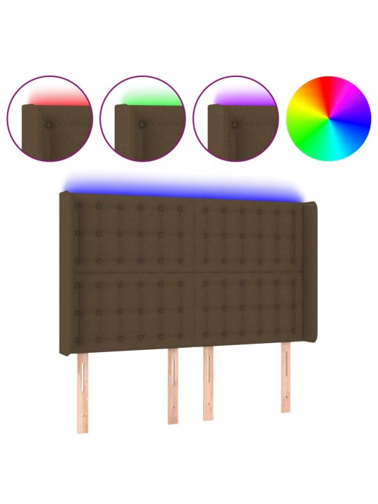 Gultas galvgalis ar LED, 147x16x118/128 cm, tumši brūns audums