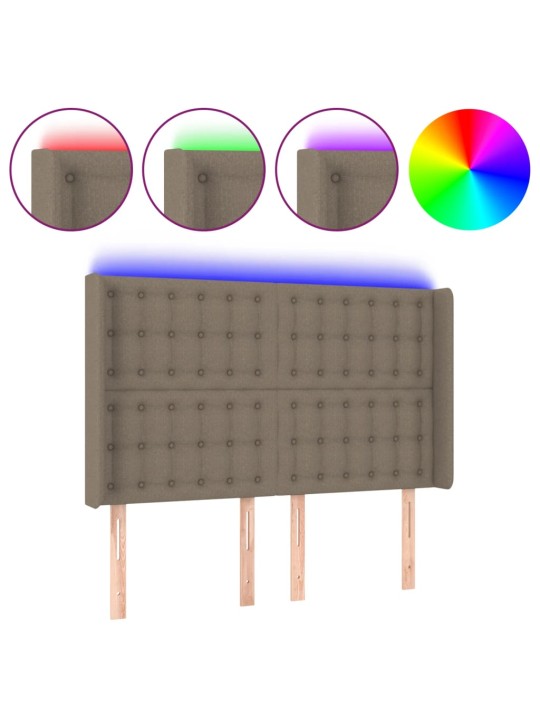 Gultas galvgalis ar LED, 147x16x118/128 cm, pelēkbrūns audums