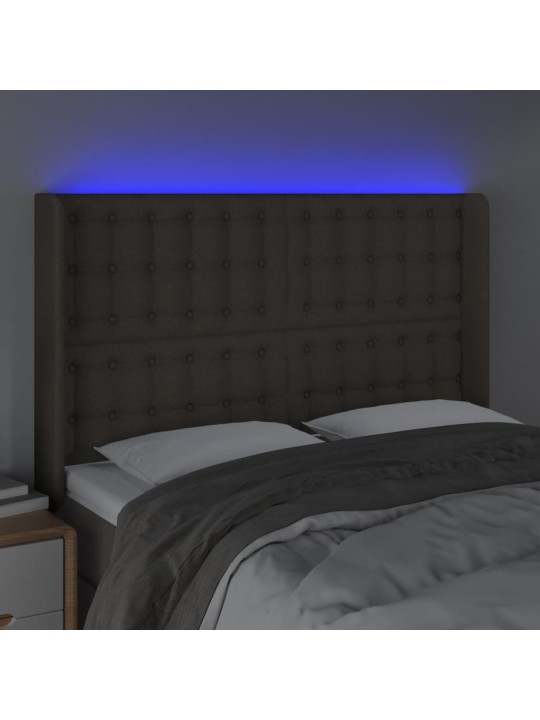 Gultas galvgalis ar LED, 147x16x118/128 cm, pelēkbrūns audums