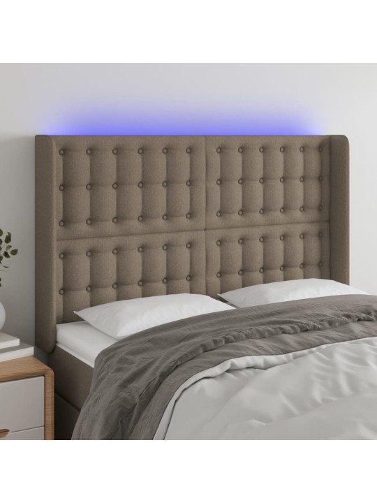 Gultas galvgalis ar LED, 147x16x118/128 cm, pelēkbrūns audums