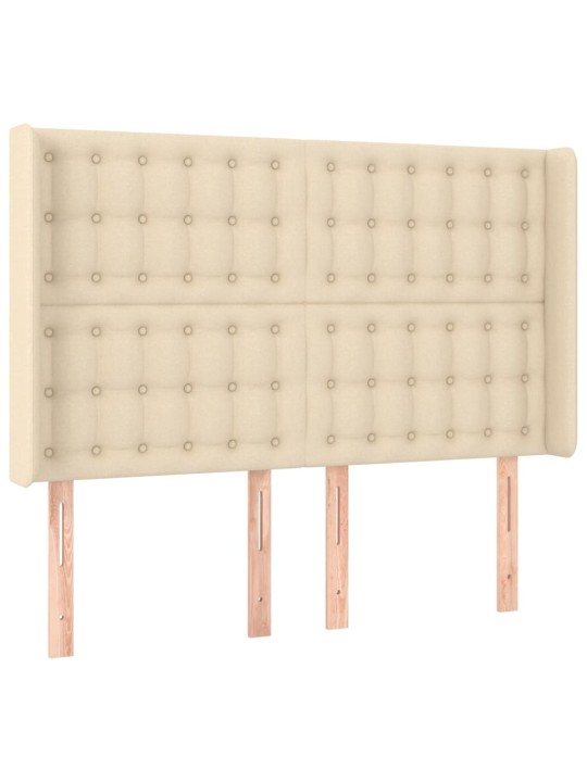 Gultas galvgalis ar LED, 147x16x118/128 cm, krēmkrāsas audums