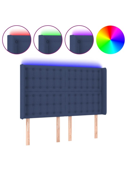 Gultas galvgalis ar LED, 147x16x118/128 cm, zils audums
