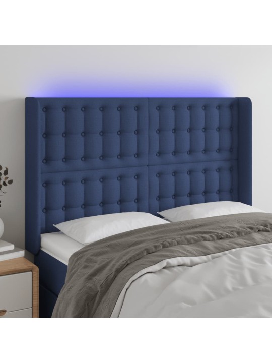 Gultas galvgalis ar LED, 147x16x118/128 cm, zils audums