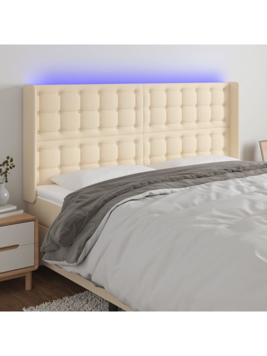 Gultas galvgalis ar LED, 163x16x118/128 cm, krēmkrāsas audums