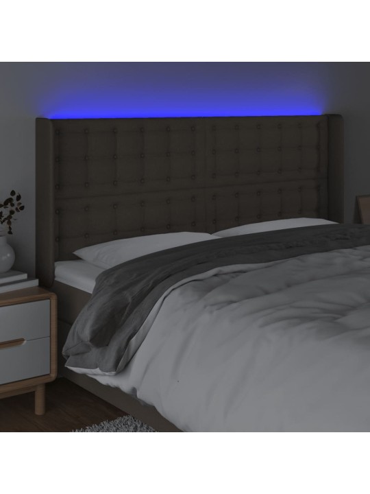 Gultas galvgalis ar led, 183x16x118/128 cm, pelēkbrūns audums