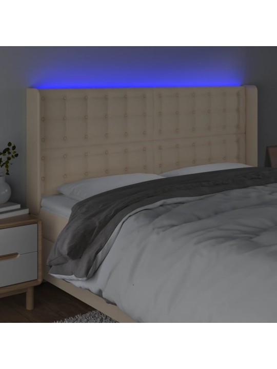 Gultas galvgalis ar led, 183x16x118/128 cm, krēmkrāsas audums