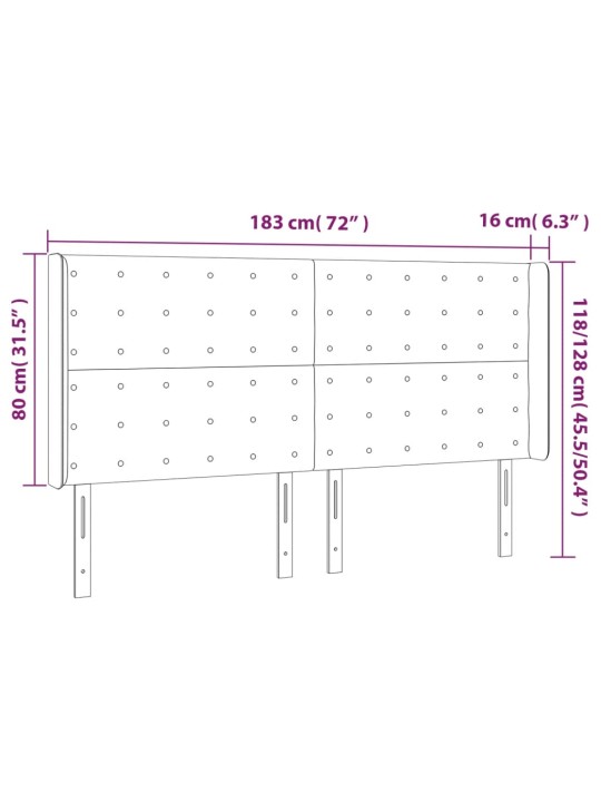Gultas galvgalis ar led, 183x16x118/128 cm, zils audums