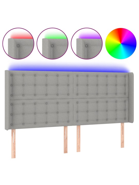 Gultas galvgalis ar led, 203x16x118/128 cm, gaiši pelēks audums