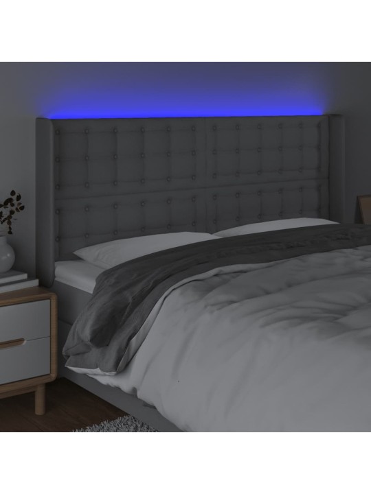 Gultas galvgalis ar led, 203x16x118/128 cm, gaiši pelēks audums