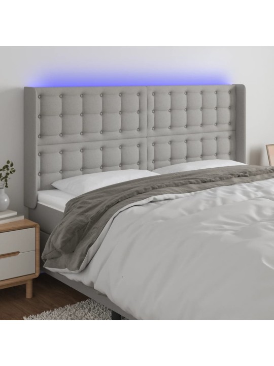 Gultas galvgalis ar led, 203x16x118/128 cm, gaiši pelēks audums