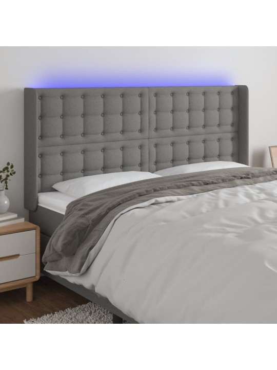 Gultas galvgalis ar led, 203x16x118/128 cm, tumši pelēks audums