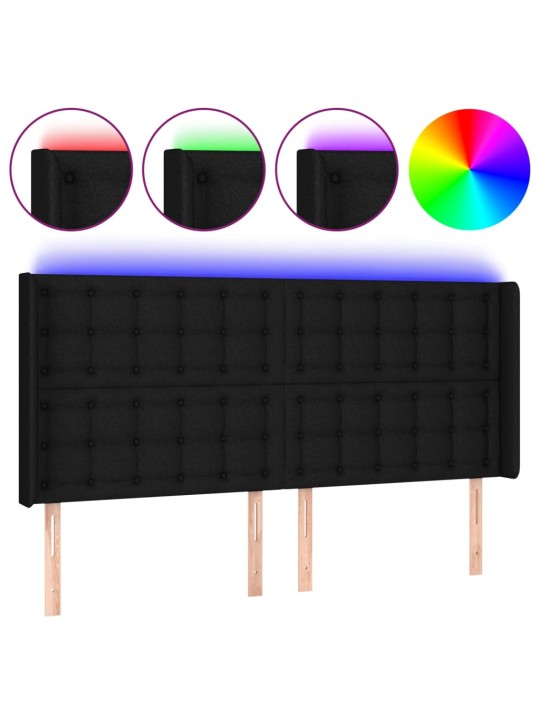 Gultas galvgalis ar led, 203x16x118/128 cm, melns audums