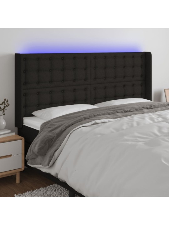 Gultas galvgalis ar led, 203x16x118/128 cm, melns audums