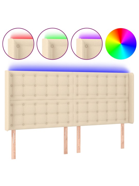 Gultas galvgalis ar led, 203x16x118/128 cm, krēmkrāsas audums