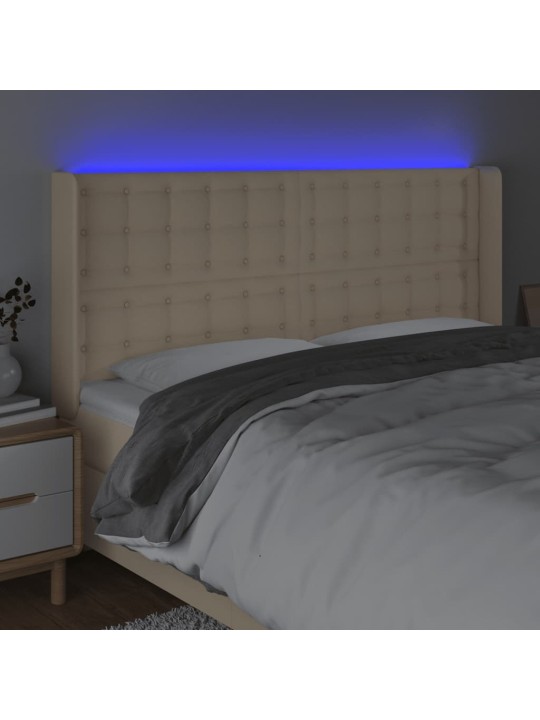 Gultas galvgalis ar led, 203x16x118/128 cm, krēmkrāsas audums