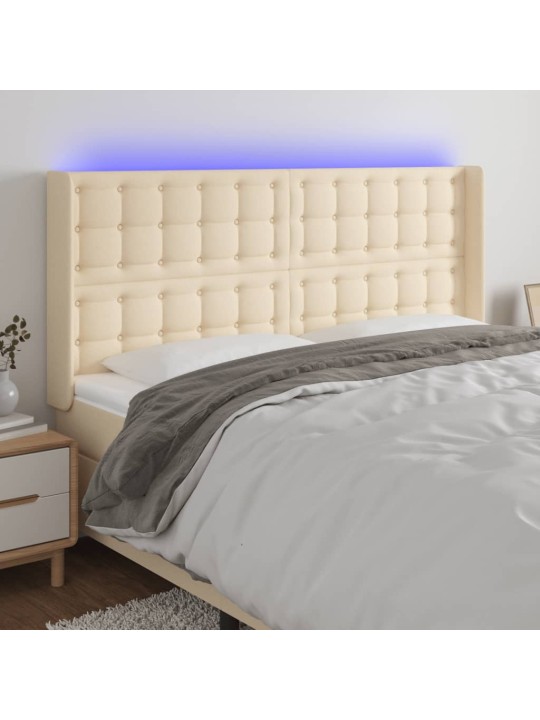 Gultas galvgalis ar led, 203x16x118/128 cm, krēmkrāsas audums