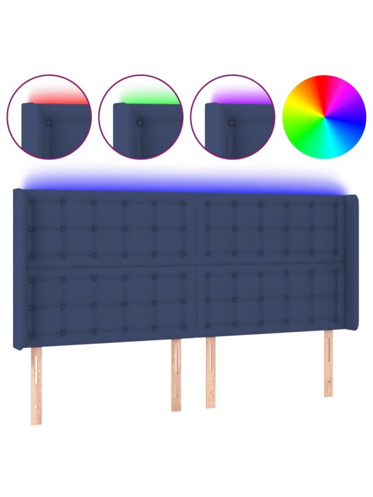 Gultas galvgalis ar led, 203x16x118/128 cm, zils audums