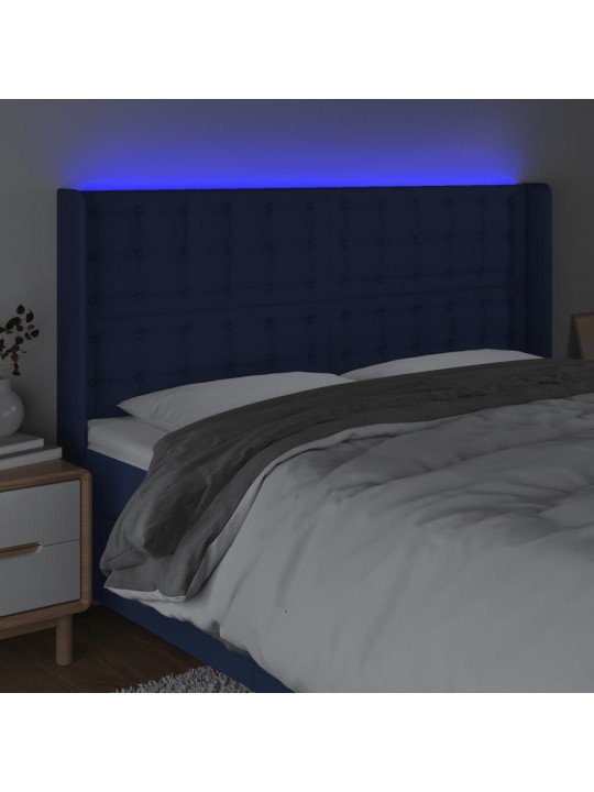 Gultas galvgalis ar led, 203x16x118/128 cm, zils audums