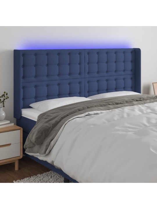Gultas galvgalis ar led, 203x16x118/128 cm, zils audums
