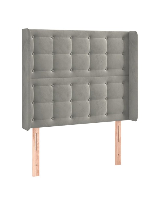 Gultas galvgalis ar led, 83x16x118/128 cm, gaiši pelēks samts