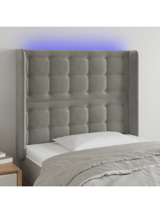 Gultas galvgalis ar led, 83x16x118/128 cm, gaiši pelēks samts