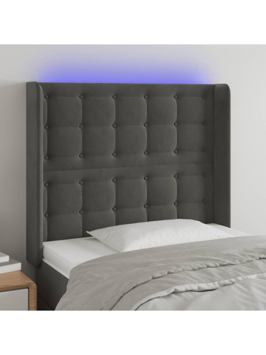 Gultas galvgalis ar led, 83x16x118/128 cm, tumši pelēks samts